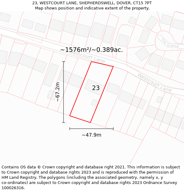 23, WESTCOURT LANE, SHEPHERDSWELL, DOVER, CT15 7PT: Plot and title map