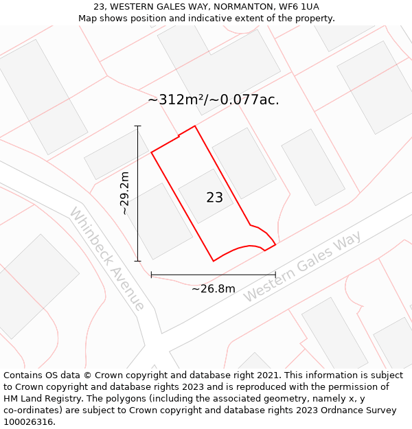 23, WESTERN GALES WAY, NORMANTON, WF6 1UA: Plot and title map