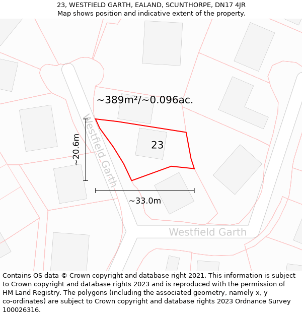 23, WESTFIELD GARTH, EALAND, SCUNTHORPE, DN17 4JR: Plot and title map