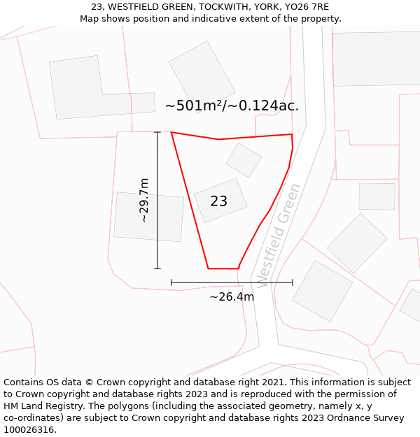 23, WESTFIELD GREEN, TOCKWITH, YORK, YO26 7RE: Plot and title map