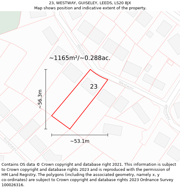 23, WESTWAY, GUISELEY, LEEDS, LS20 8JX: Plot and title map