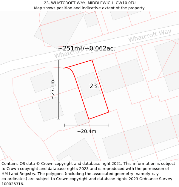 23, WHATCROFT WAY, MIDDLEWICH, CW10 0FU: Plot and title map