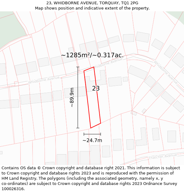 23, WHIDBORNE AVENUE, TORQUAY, TQ1 2PG: Plot and title map