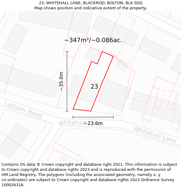 23, WHITEHALL LANE, BLACKROD, BOLTON, BL6 5DQ: Plot and title map