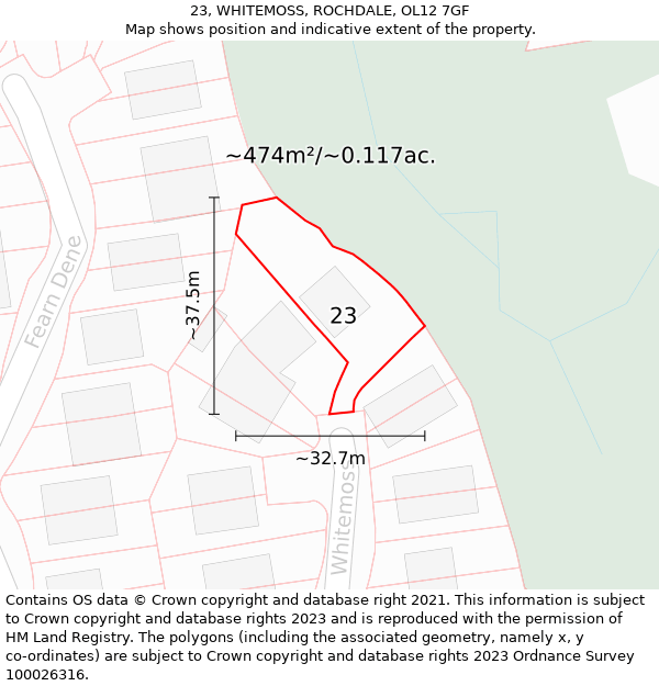 23, WHITEMOSS, ROCHDALE, OL12 7GF: Plot and title map