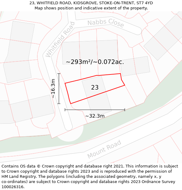 23, WHITFIELD ROAD, KIDSGROVE, STOKE-ON-TRENT, ST7 4YD: Plot and title map