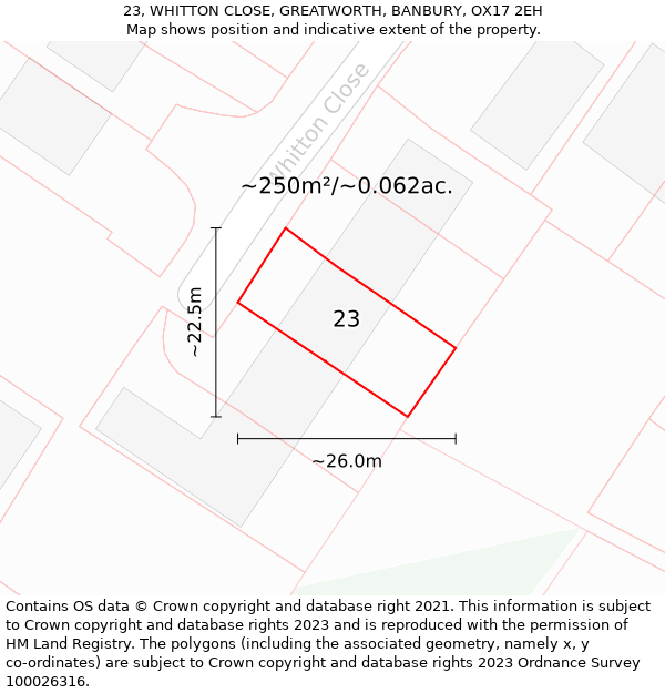 23, WHITTON CLOSE, GREATWORTH, BANBURY, OX17 2EH: Plot and title map