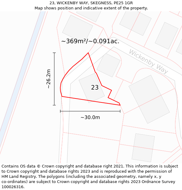 23, WICKENBY WAY, SKEGNESS, PE25 1GR: Plot and title map