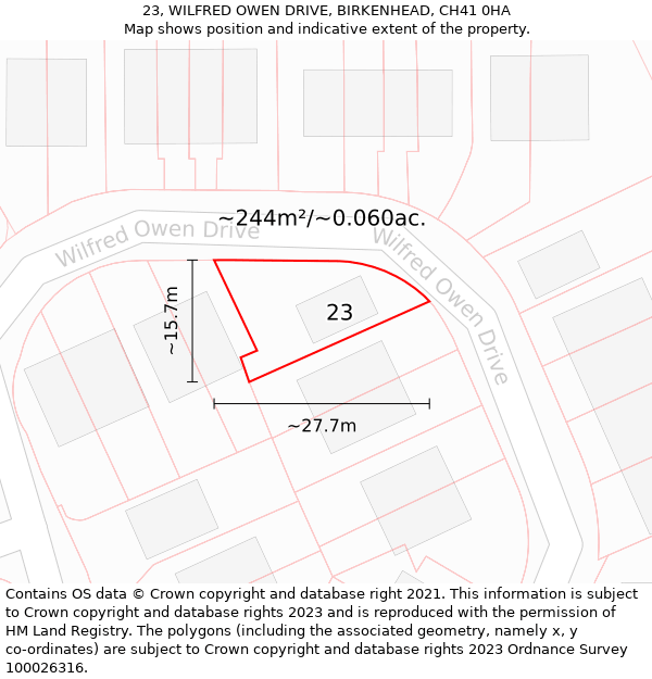 23, WILFRED OWEN DRIVE, BIRKENHEAD, CH41 0HA: Plot and title map