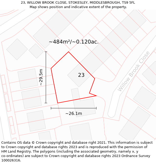 23, WILLOW BROOK CLOSE, STOKESLEY, MIDDLESBROUGH, TS9 5FL: Plot and title map