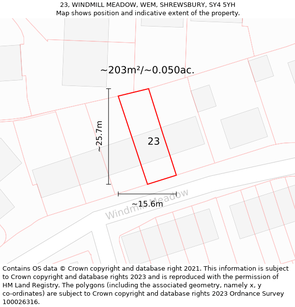 23, WINDMILL MEADOW, WEM, SHREWSBURY, SY4 5YH: Plot and title map