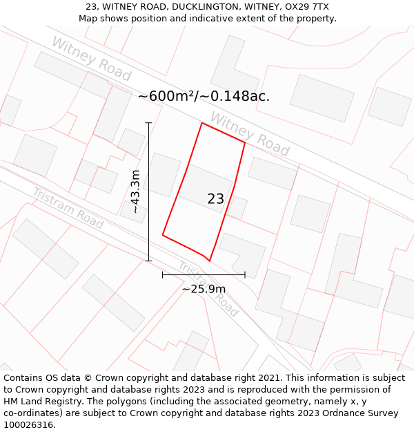 23, WITNEY ROAD, DUCKLINGTON, WITNEY, OX29 7TX: Plot and title map