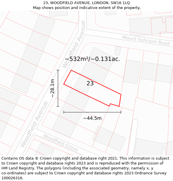 23, WOODFIELD AVENUE, LONDON, SW16 1LQ: Plot and title map