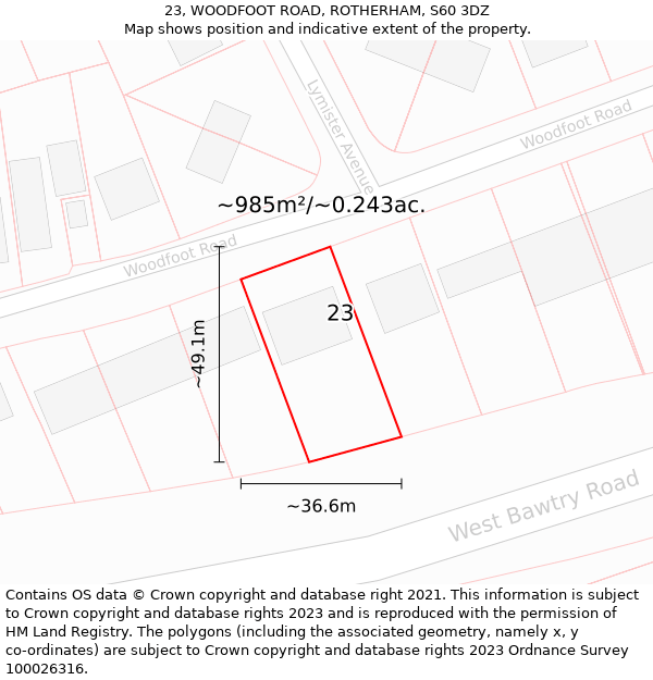 23, WOODFOOT ROAD, ROTHERHAM, S60 3DZ: Plot and title map