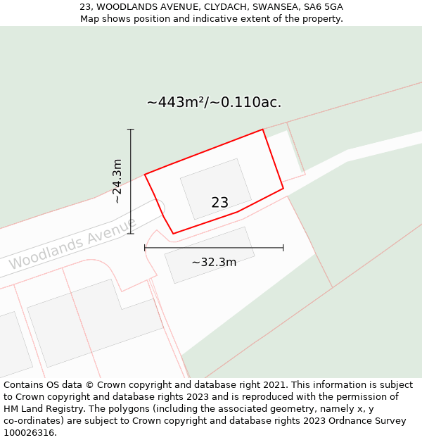 23, WOODLANDS AVENUE, CLYDACH, SWANSEA, SA6 5GA: Plot and title map