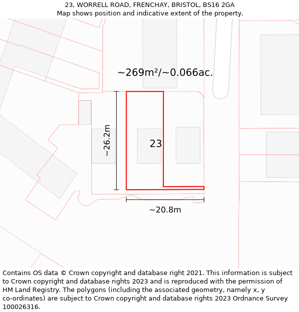 23, WORRELL ROAD, FRENCHAY, BRISTOL, BS16 2GA: Plot and title map