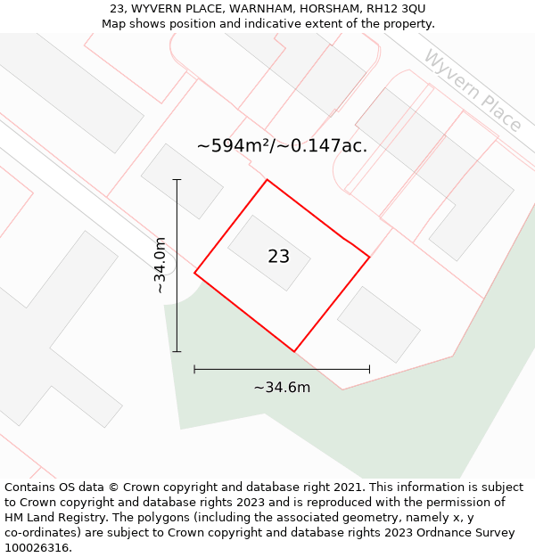 23, WYVERN PLACE, WARNHAM, HORSHAM, RH12 3QU: Plot and title map