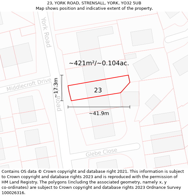 23, YORK ROAD, STRENSALL, YORK, YO32 5UB: Plot and title map