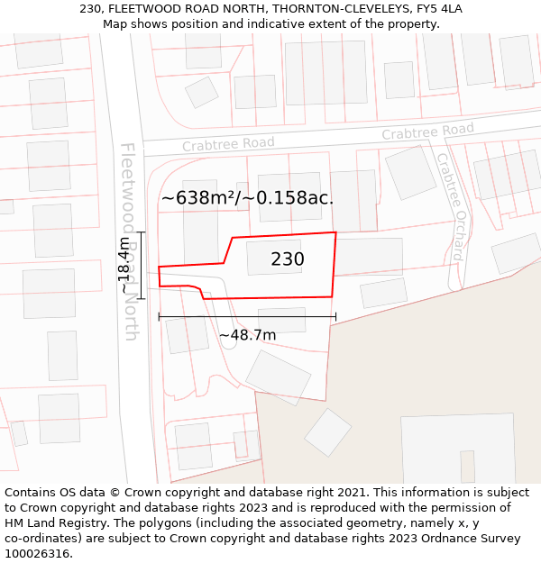 230, FLEETWOOD ROAD NORTH, THORNTON-CLEVELEYS, FY5 4LA: Plot and title map
