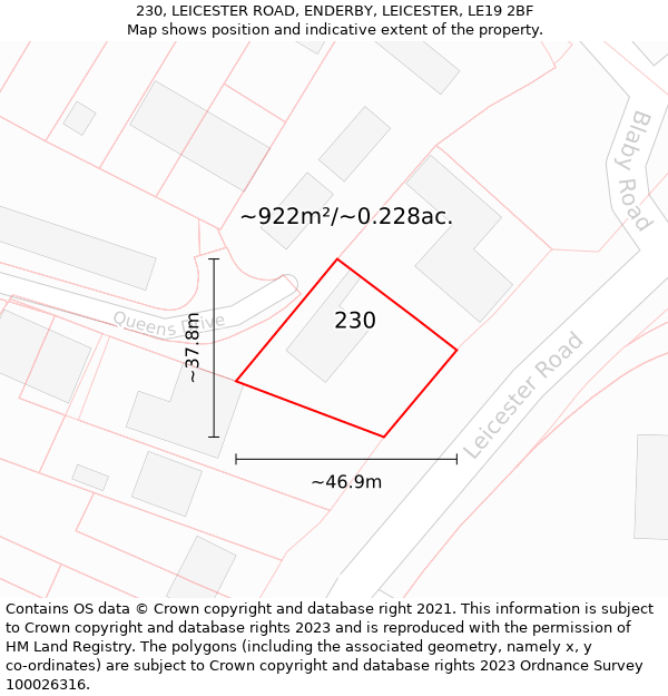 230, LEICESTER ROAD, ENDERBY, LEICESTER, LE19 2BF: Plot and title map