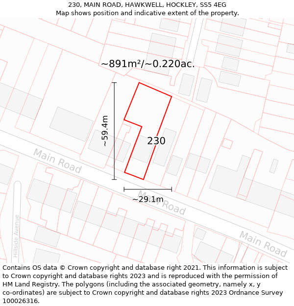 230, MAIN ROAD, HAWKWELL, HOCKLEY, SS5 4EG: Plot and title map