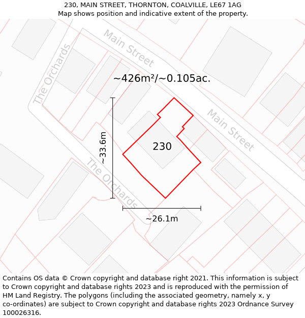 230, MAIN STREET, THORNTON, COALVILLE, LE67 1AG: Plot and title map