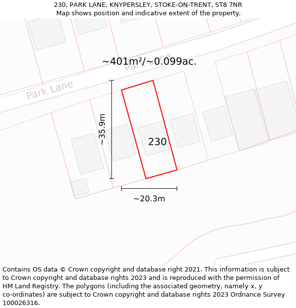 230, PARK LANE, KNYPERSLEY, STOKE-ON-TRENT, ST8 7NR: Plot and title map