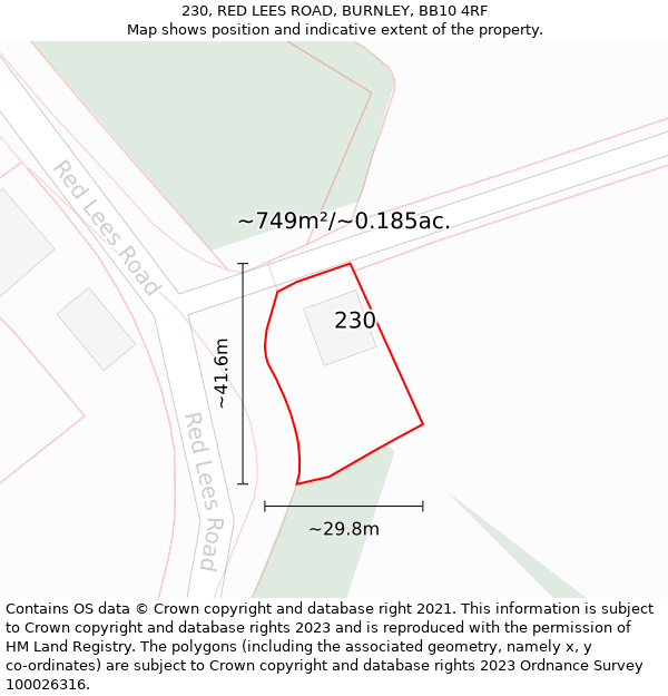 230, RED LEES ROAD, BURNLEY, BB10 4RF: Plot and title map