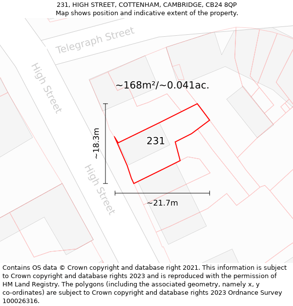 231, HIGH STREET, COTTENHAM, CAMBRIDGE, CB24 8QP: Plot and title map