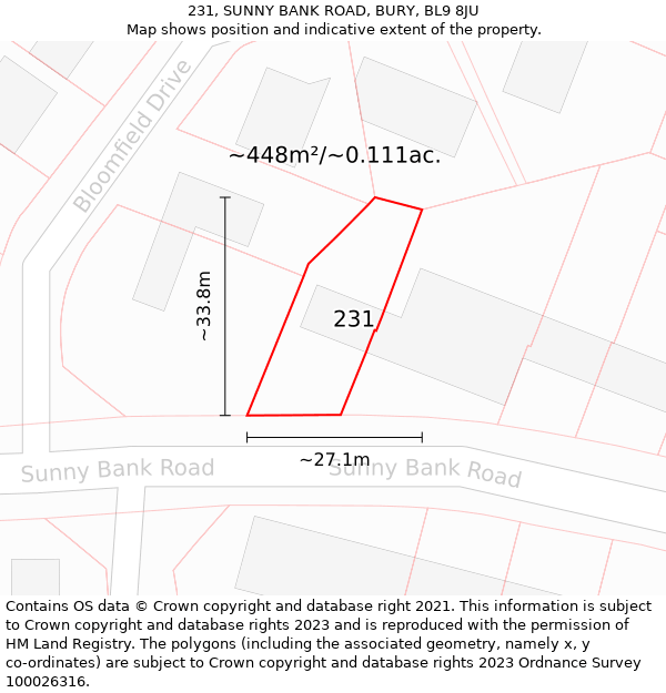 231, SUNNY BANK ROAD, BURY, BL9 8JU: Plot and title map