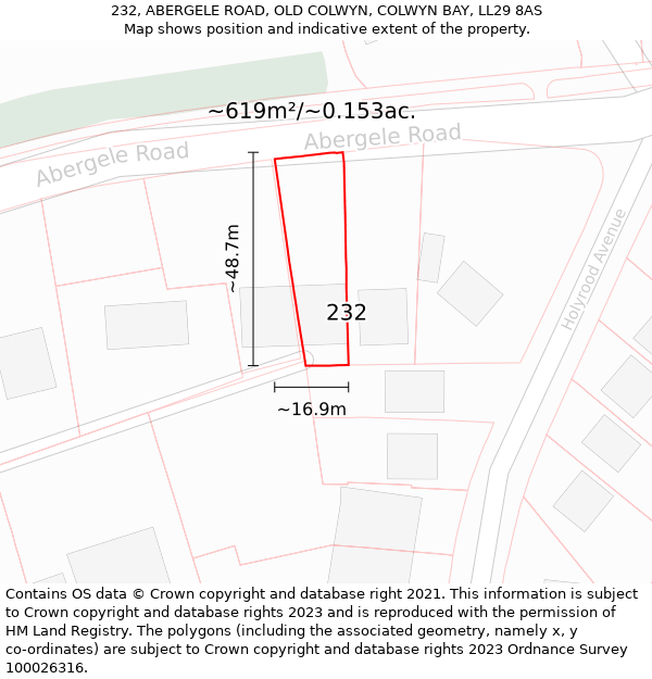 232, ABERGELE ROAD, OLD COLWYN, COLWYN BAY, LL29 8AS: Plot and title map