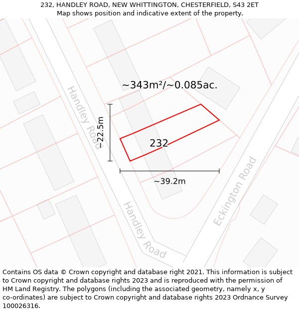 232, HANDLEY ROAD, NEW WHITTINGTON, CHESTERFIELD, S43 2ET: Plot and title map