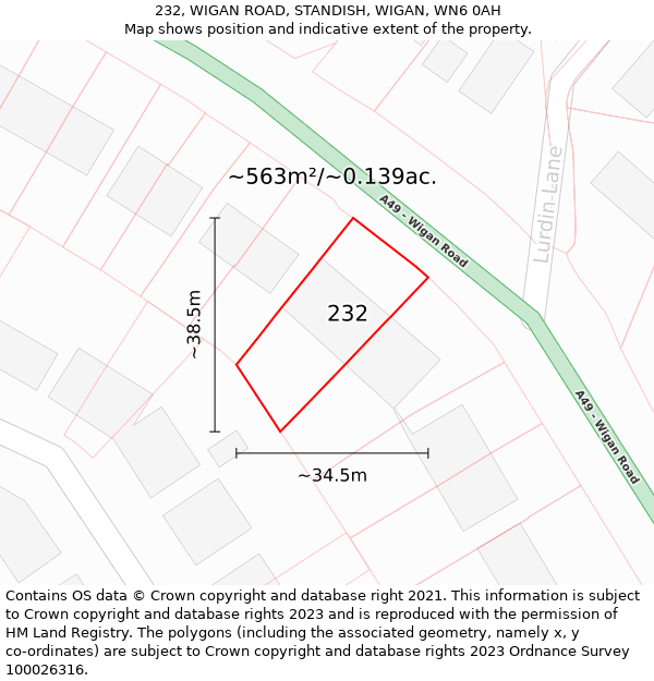 232, WIGAN ROAD, STANDISH, WIGAN, WN6 0AH: Plot and title map