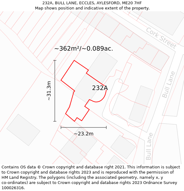 232A, BULL LANE, ECCLES, AYLESFORD, ME20 7HF: Plot and title map