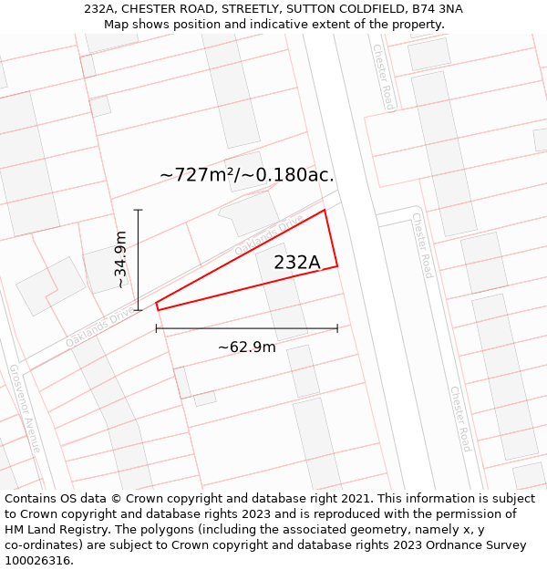 232A, CHESTER ROAD, STREETLY, SUTTON COLDFIELD, B74 3NA: Plot and title map