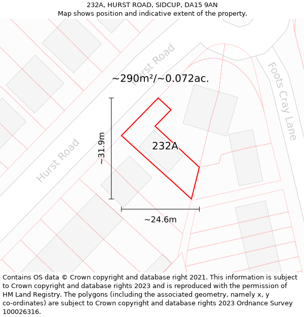 232A, HURST ROAD, SIDCUP, DA15 9AN: Plot and title map