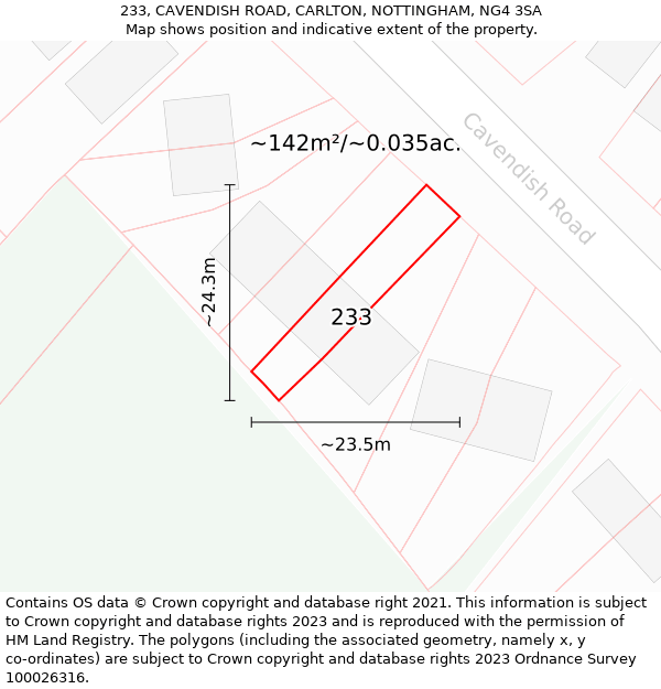 233, CAVENDISH ROAD, CARLTON, NOTTINGHAM, NG4 3SA: Plot and title map