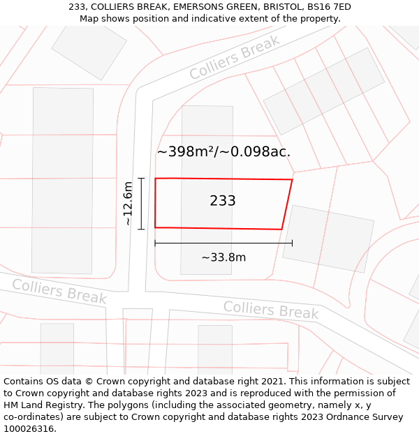 233, COLLIERS BREAK, EMERSONS GREEN, BRISTOL, BS16 7ED: Plot and title map