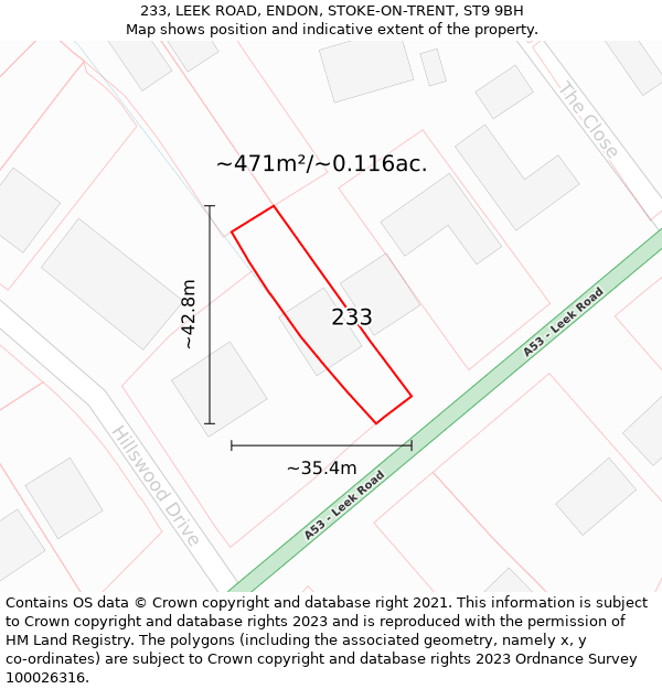 233, LEEK ROAD, ENDON, STOKE-ON-TRENT, ST9 9BH: Plot and title map