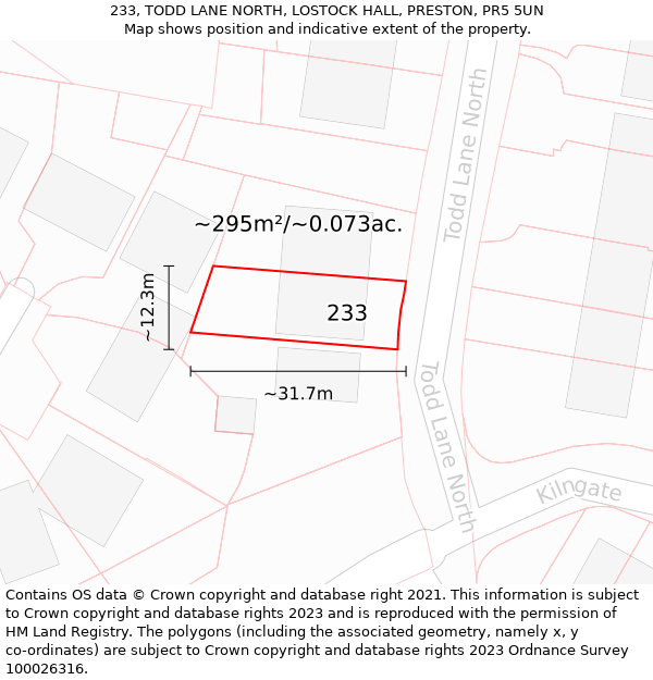 233, TODD LANE NORTH, LOSTOCK HALL, PRESTON, PR5 5UN: Plot and title map