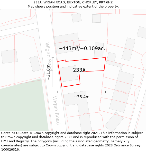 233A, WIGAN ROAD, EUXTON, CHORLEY, PR7 6HZ: Plot and title map