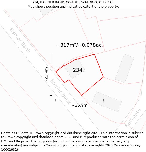 234, BARRIER BANK, COWBIT, SPALDING, PE12 6AL: Plot and title map