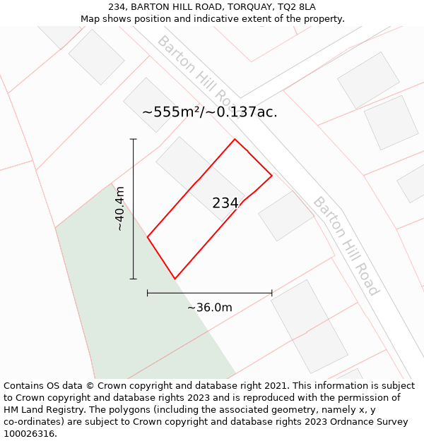 234, BARTON HILL ROAD, TORQUAY, TQ2 8LA: Plot and title map