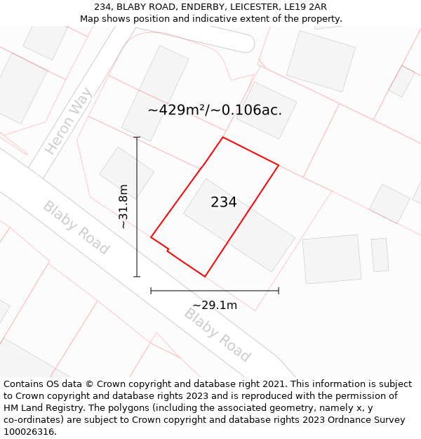 234, BLABY ROAD, ENDERBY, LEICESTER, LE19 2AR: Plot and title map