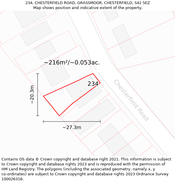 234, CHESTERFIELD ROAD, GRASSMOOR, CHESTERFIELD, S42 5EZ: Plot and title map