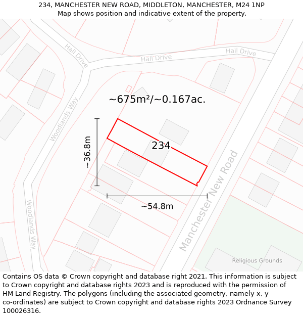 234, MANCHESTER NEW ROAD, MIDDLETON, MANCHESTER, M24 1NP: Plot and title map