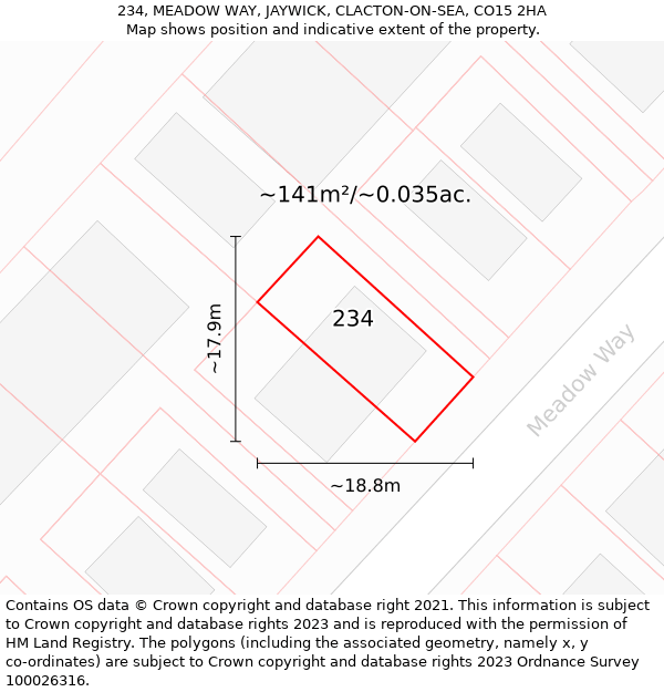 234, MEADOW WAY, JAYWICK, CLACTON-ON-SEA, CO15 2HA: Plot and title map