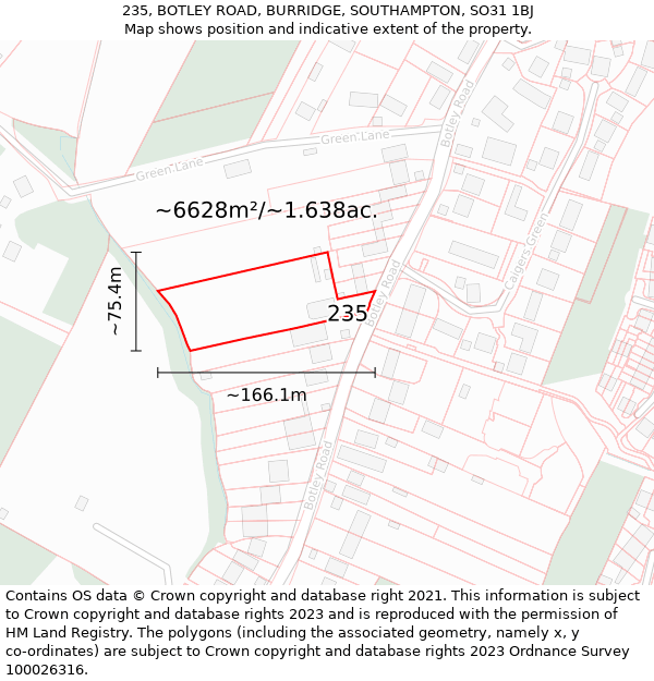 235, BOTLEY ROAD, BURRIDGE, SOUTHAMPTON, SO31 1BJ: Plot and title map