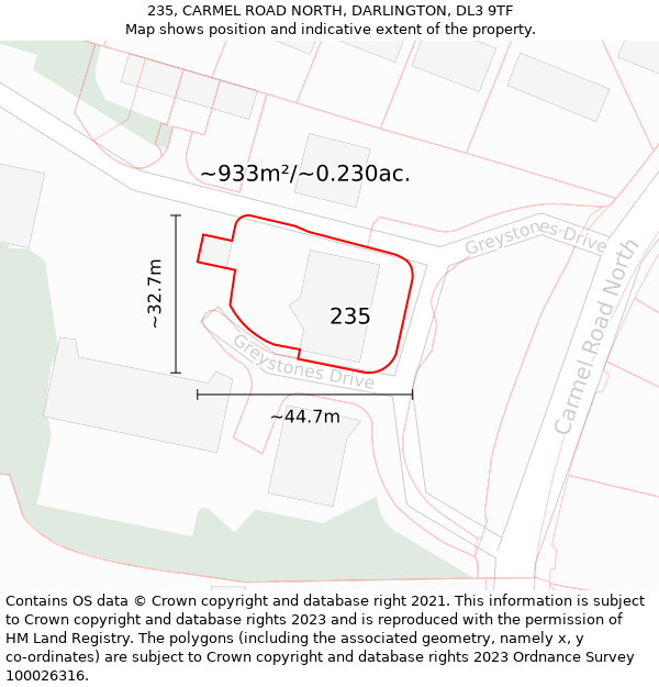 235, CARMEL ROAD NORTH, DARLINGTON, DL3 9TF: Plot and title map