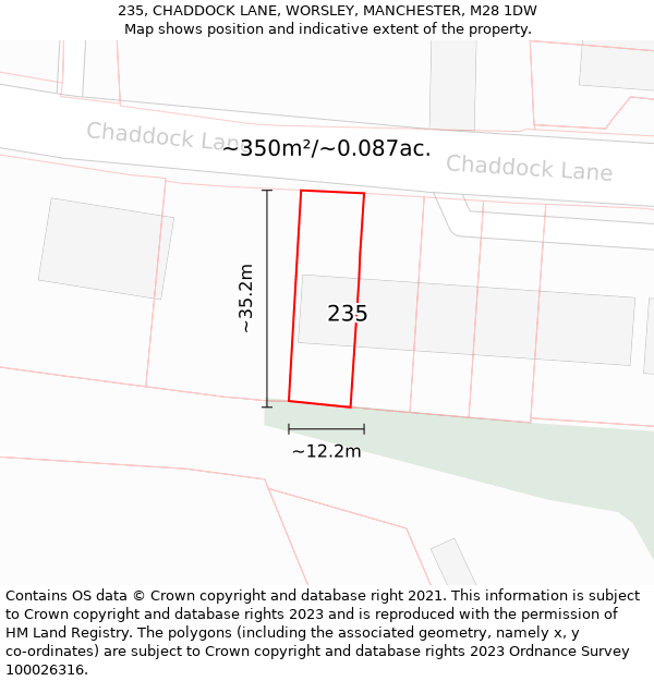 235, CHADDOCK LANE, WORSLEY, MANCHESTER, M28 1DW: Plot and title map